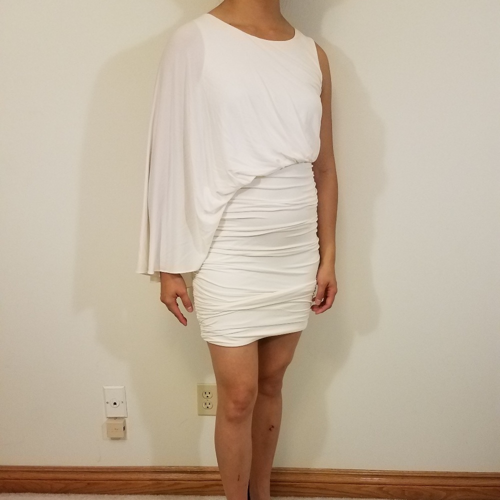 BCBG flowy one shoulder cocktail dress